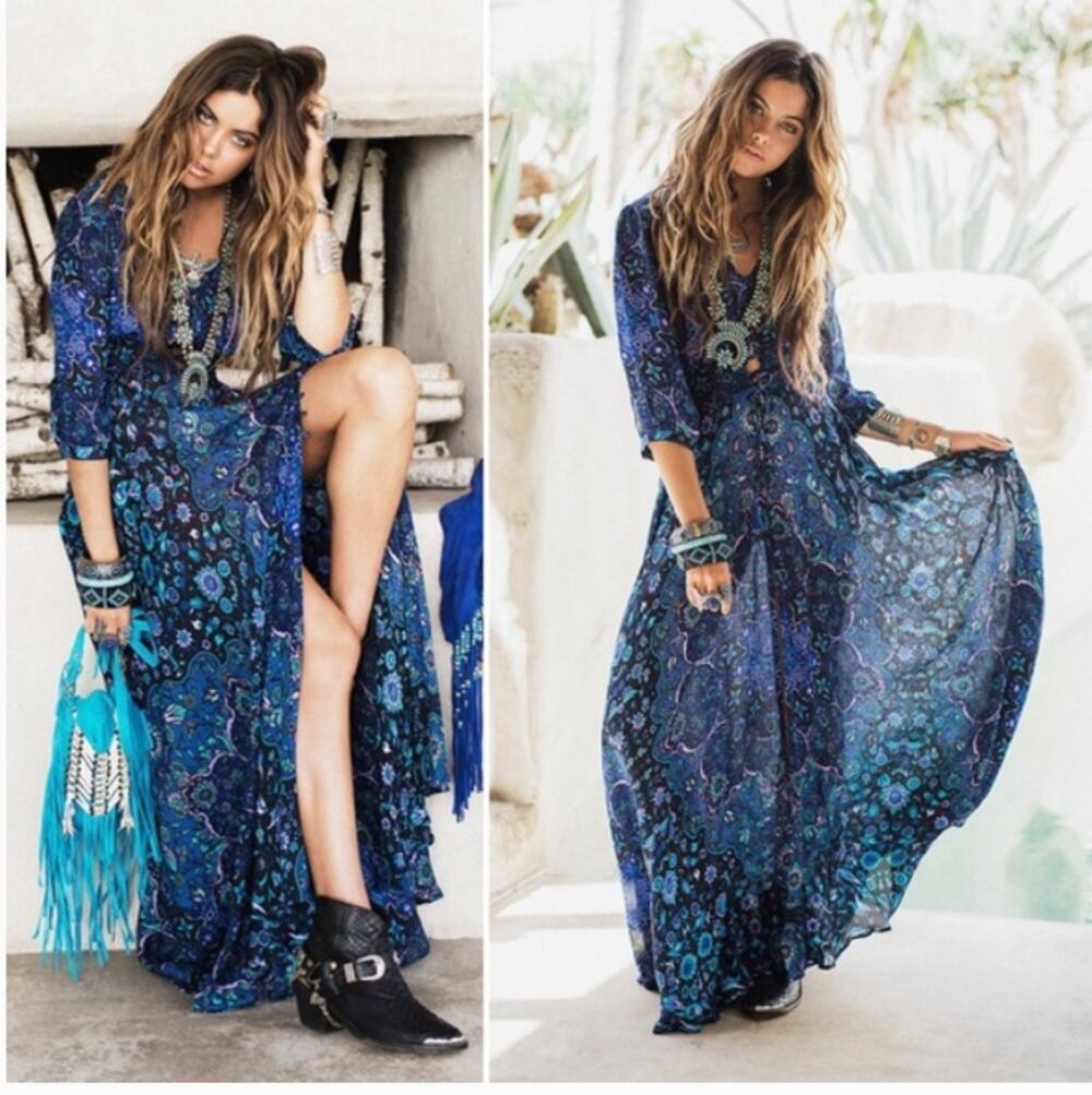 Spell Kiss The Sky Gown XS Bluejay Vintage Duster Lightweight Sheer Boho